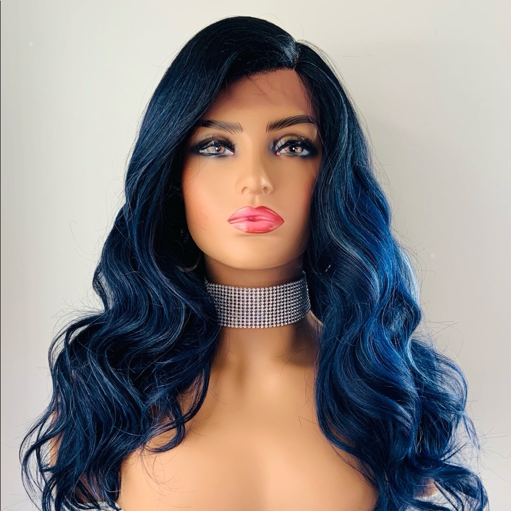 Very Pretty Unisex Ombre 🖤Indigo Blue💙Premium Fiber Lace Front Wig - NWT!